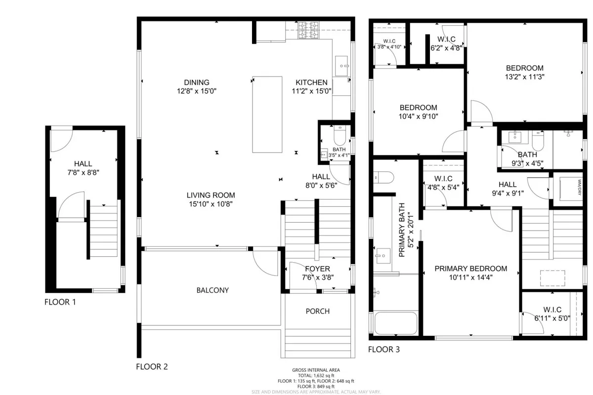 A bright, open-plan shot capturing the kitchen, living room, dining room, primary bedroom, and the balcony. The photo highlights brand-new appliances in the kitchen, a spacious dining area perfect for group meals, a comfortable living room ideal for relaxing or socializing, and a serene balcony for morning coffee or evening unwinding.